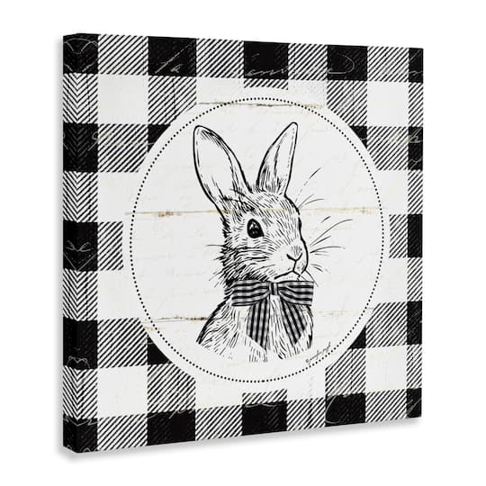 Stupell Industries Detailed Easter Bunny Drawing Spring Plaid Border Canvas Wall Art